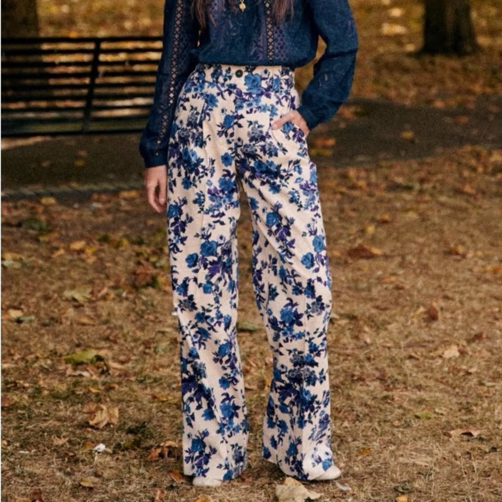 Blue floral Sezane Corduroy Pants